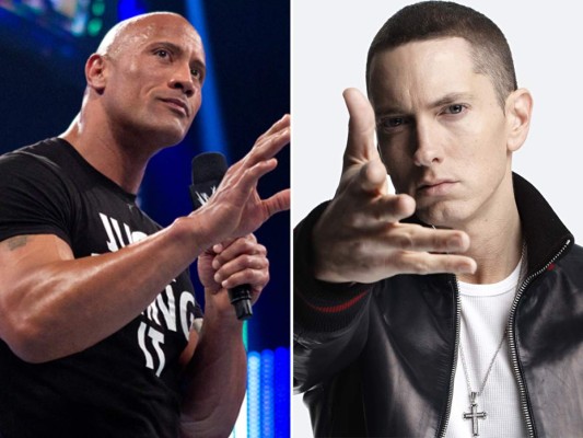 No parecen que tienen la misma edad, Eminem y Dwayne Johnson, quienes en octubre cumplen 46 años se nota la diferencia, Johnson podría ser el hermano mayor.