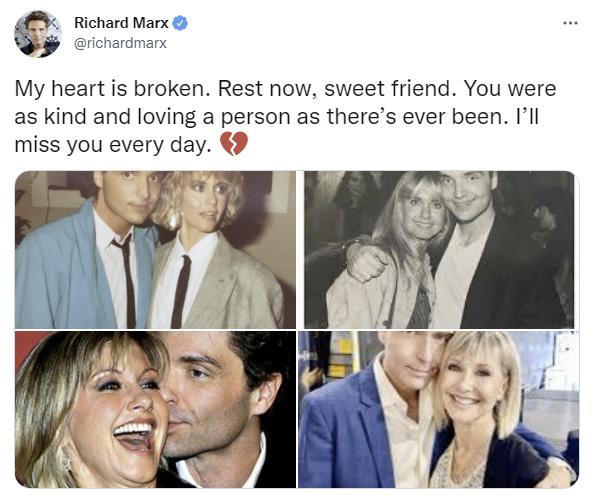 Richard Marx: “Mi corazón está roto. Descansa ahora, dulce amiga. Fuiste una persona tan amable y amorosa como ninguna otra. Te extrañaré todos los días”.