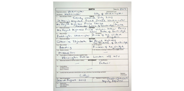 William ya inscribió al príncipe George