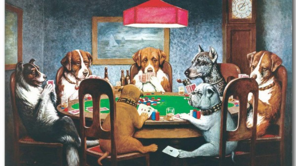 Perros jugando al póquer <br/>Pintada por Cassius Marcellus Coolidge, esta obra fue creada en 1903 a petición de la compañía de cigarros Brown & Begelow. Esta obra se convirtió muy popular gracias al Pop Culture.