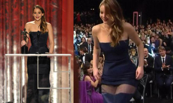Jennifer Lawrence perdió parte de su vestido