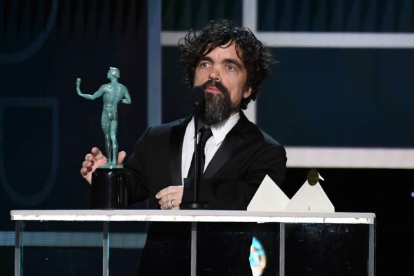 US actor Peter Dinklage accepts the award for Outstanding Performance by a Male Actor in a Drama Series during the 26th Annual Screen Actors Guild Awards show at the Shrine Auditorium in Los Angeles on January 19, 2020. (Photo by Robyn Beck / AFP)