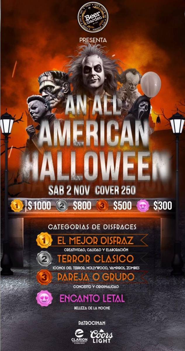 Beer Garden celebra un Halloween al estilo americano el 2 de noviembre. Con un concurso de disfraces, música, esta fiesta promete premios para los mejores atuendos y una noche de pura diversión.