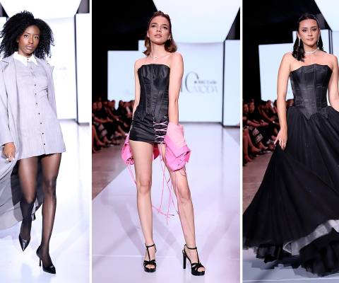 Con mucha emoción, Bastián Vásquez presentó una colección inspirada en los tacones de aguja de los 90, las minifaldas y la complicidad entre amigas, prendas que reviven memorias personales y culturales para transformarlos en moda.