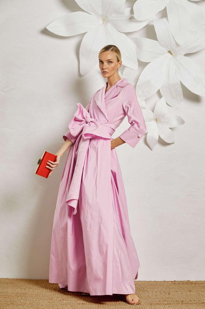 Vestido largo de tafeta con gemelos 