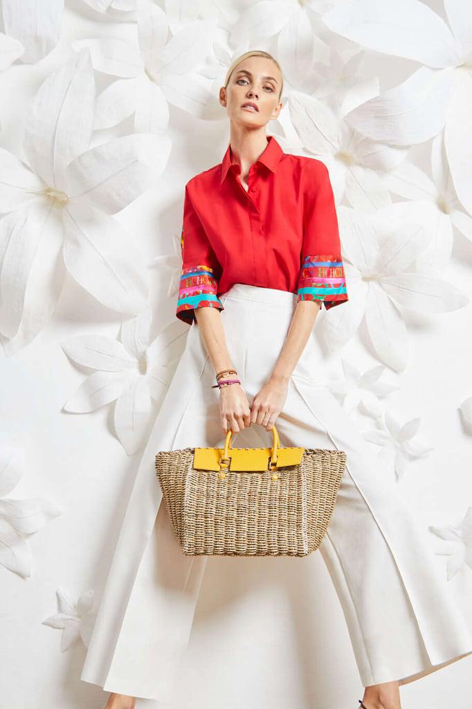 Camisa de línea oversize con delantero en popelín de algodón y espalda y puños en twill de seda con estampado y pantalón culotte de algodón 
