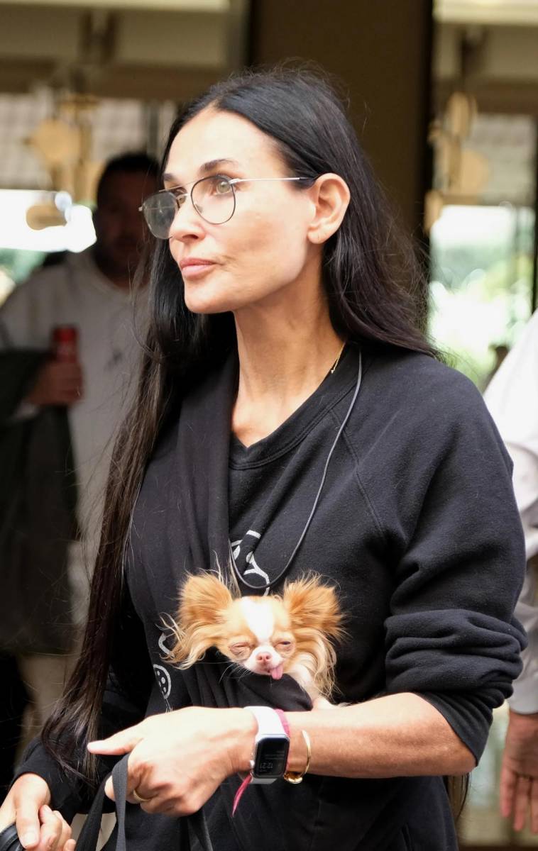 Demi Moore con Pilaf, el que asegura podría ser el poseedor del actual Record of the Guinness como el perro más chico del mundo