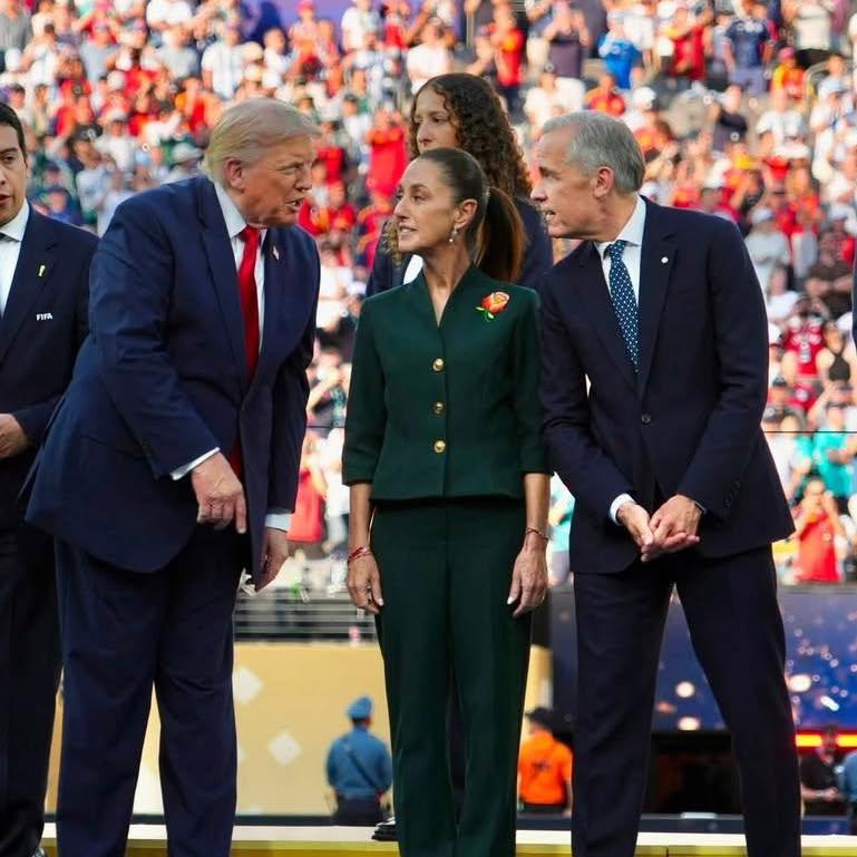 Presidente de Estados Unidos Donald Trump, Presidenta de México Claudia Sheinbaum Pardo y Primer ministro de Canadá Mark Carney.