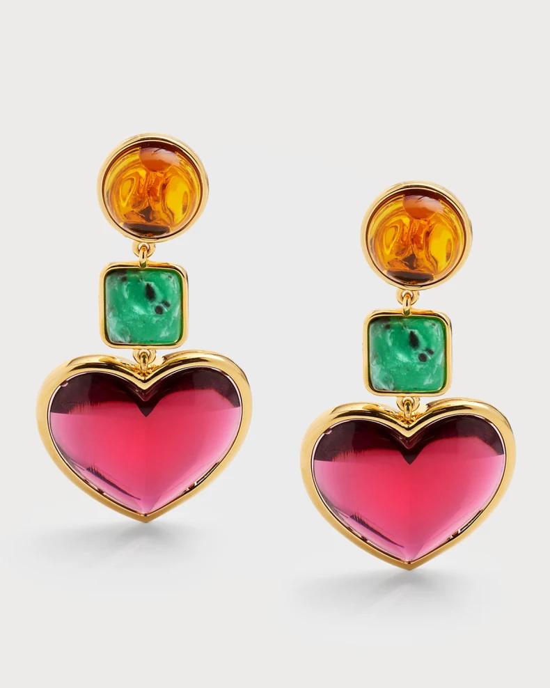 Aretes de tres gotas con corazón de caramelo
