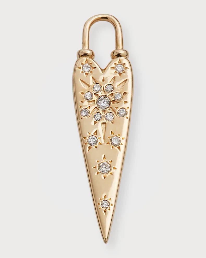 Dijes de aretes individuales de e oro amarillo de 14 k con corazón de amor y diamantes
