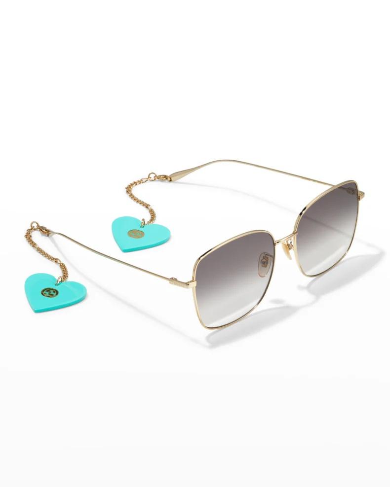 Gafas de sol cuadradas extragrandes de metal con gotas de corazón
