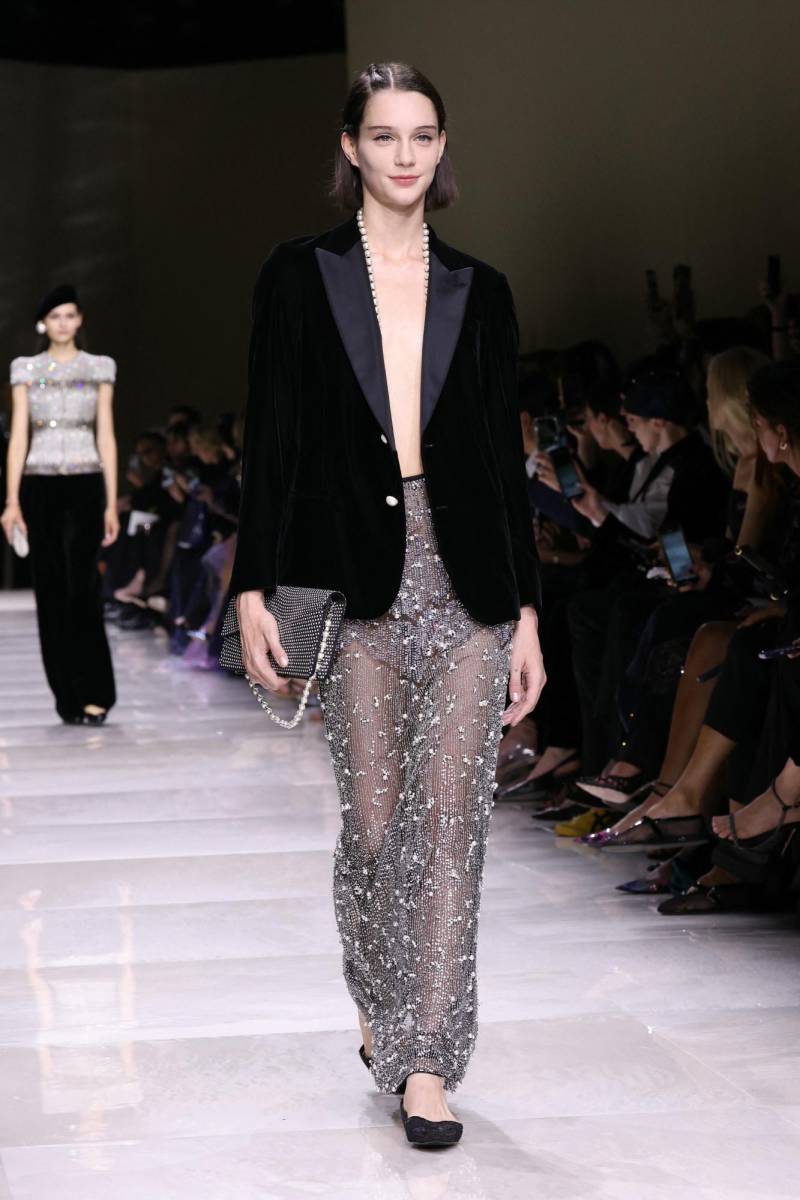 A model presents a creation by Giorgio Armani Prive during the Haute-Couture Fall/Winter 2024 show as 