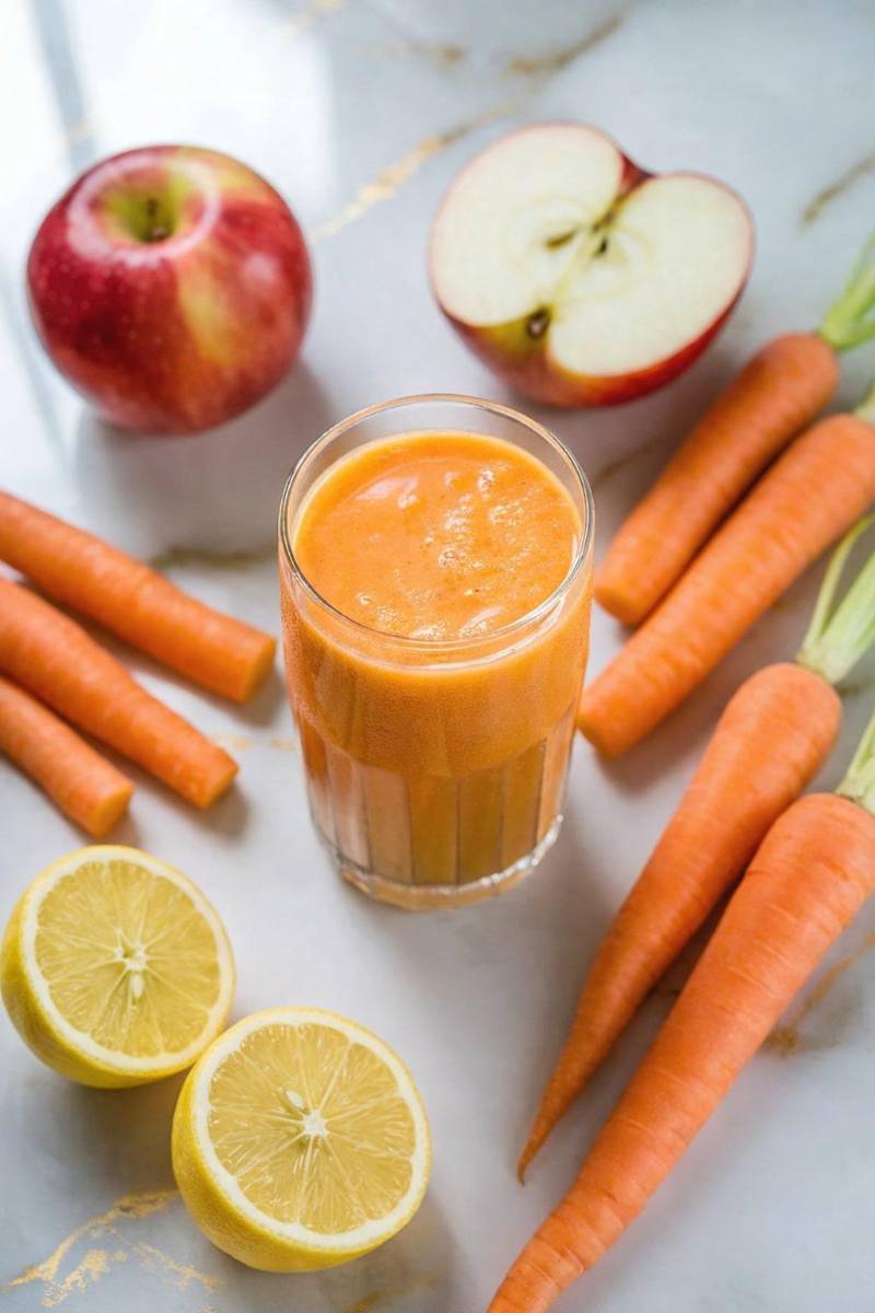 Si hay una bebida ideal para tomar en la mañana es el jugo de zanahoria, manzana y limón, ya que es digestivo y antioxidante. Ingredientes: 2 zanahorias,1 manzana verde, jugo de ½ limón y ½–1 taza de agua. Licua y listo. 