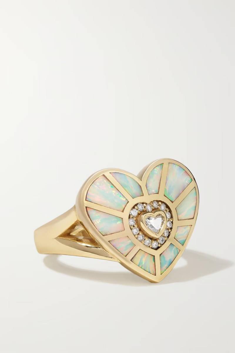 Anillo Heart Vortex de oro, ópalo y diamantes