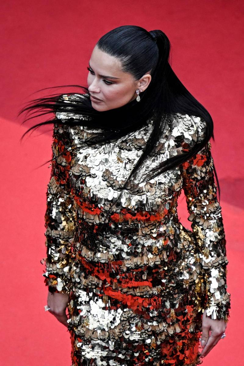 La modelo brasileña Adriana Lima también asistió a la premier en un diseño de Naeem Khan