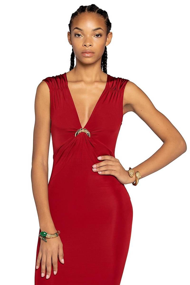 Kesnie en un sleeveless dress de top drapeado y hombros fringed by Cavalli