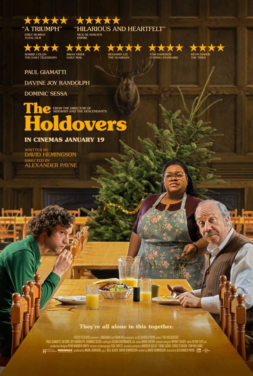 4. THE HOLDOVERS. El encantador y tradicional drama “Los que se quedan” sigue a un improbable trío que se ve forzado a pasar la Navidad en un internado de Estados Unidos en los años 1970. La película vuelve a reunir al director Alexander Payne con el actor Paul Giamatti, luego de su trabajo juntos en el clásico “Entre copas”, de 2004.