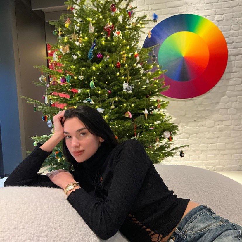 Dua Lipa compartió esta imagen en Instagram para desear una feliz Navidad.