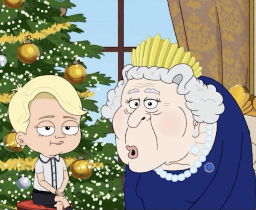 The PrinceLa reciente serie de HBO donde los personajes principales son la familia real británica, también hace utilización de la imagen de la reina Isabel.
