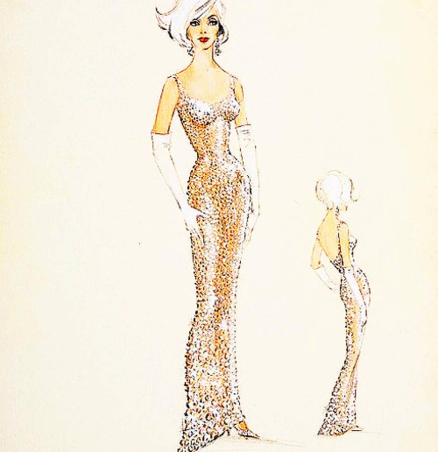 El vestido fue diseñado por Jean Louis, inspirado en un boceto de Bob Mackie.