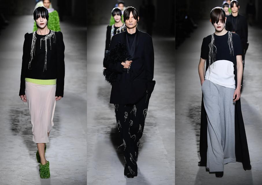 Looks neutros con prendas negras, que incluyen pedrería de colgantes plateados. 