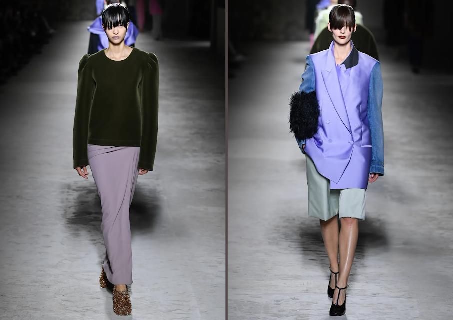 Camisas y blazers con mangas alargadas, en terciopelo y organza.