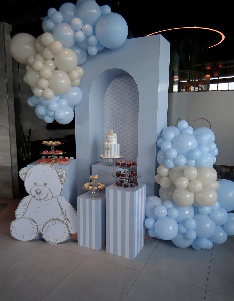 El tono azul y blanco predominó en los detalles decorativos donde resaltó la figura de osos