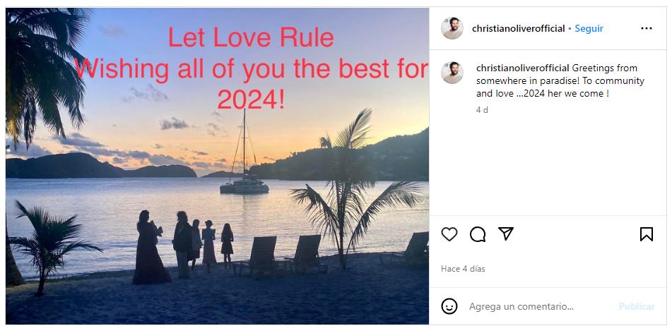 Antes de la tragedia, Oliver compartió en su Instagram un mensaje de Año Nuevo a sus seguidores. “¡Saludos desde algún lugar en el paraíso! Para la comunidad y el amor... ¡Aquí vamos, 2024”, escribió. 