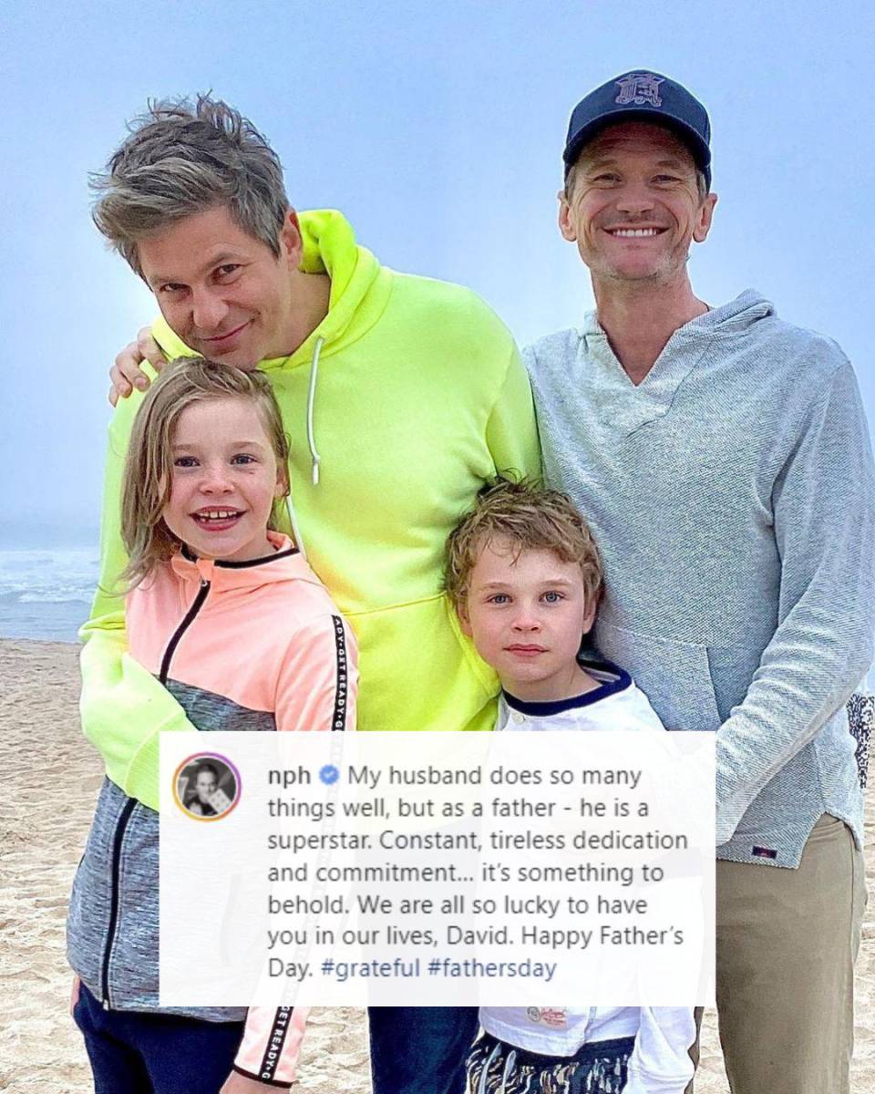 “Mi esposo hace muchas cosas bien, pero como papá, él es una superestrella. Dedicación y compromiso constantes e incansables... es algo digno de contemplar. Todos somos muy afortunados de tenerte en nuestras vidas, David. Feliz Día del Padre”, posteó Neil Patrick Harris. 