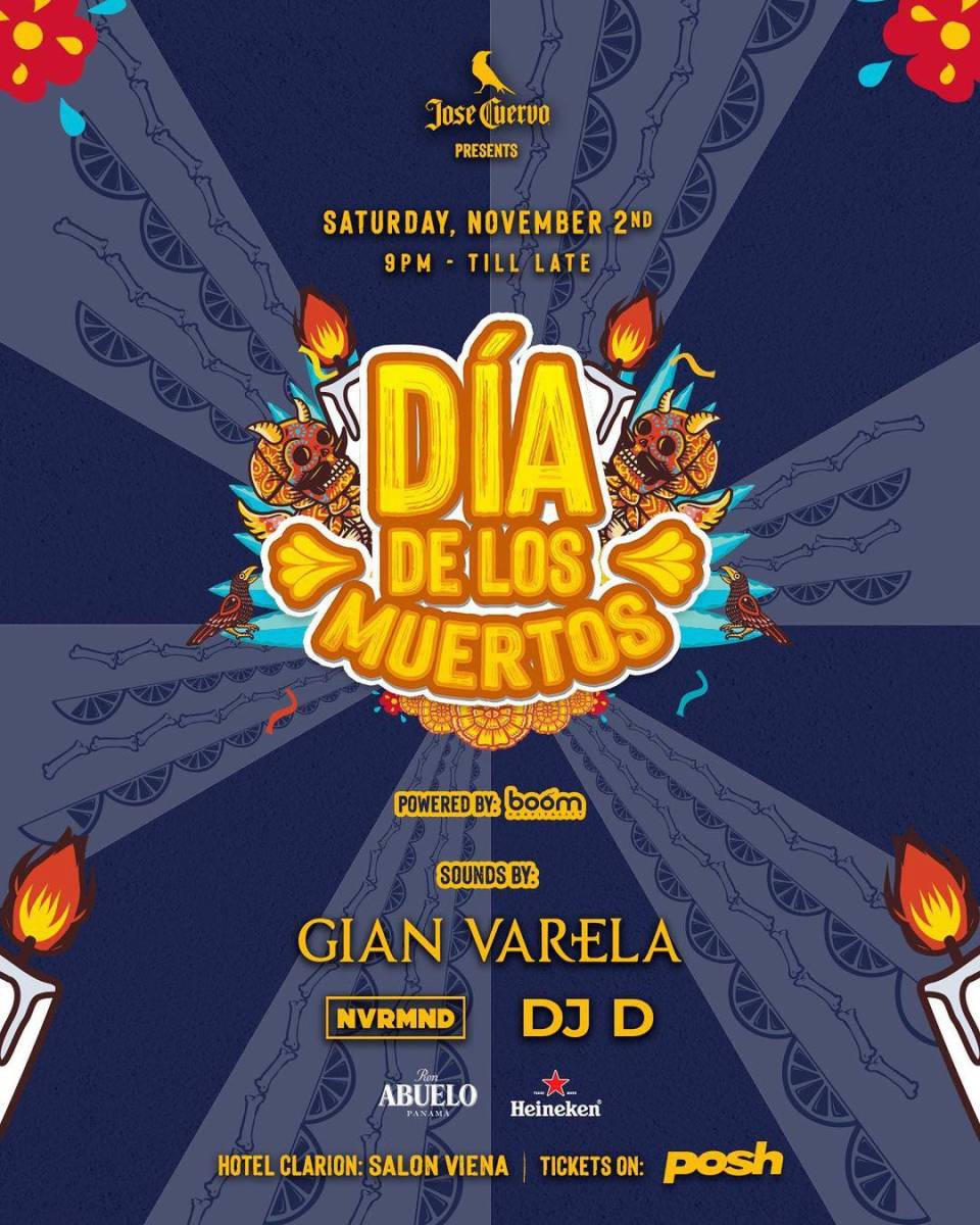 Este 2 de noviembre, Boom Hospitality y José Cuervo te invitan a una celebración del Día de los Muertos en el Hotel Clarion. A partir de las 9 p.m., el Salón Viena se transformará en un espacio de fiesta inolvidable con los ritmos de el DJ Gian Varela.