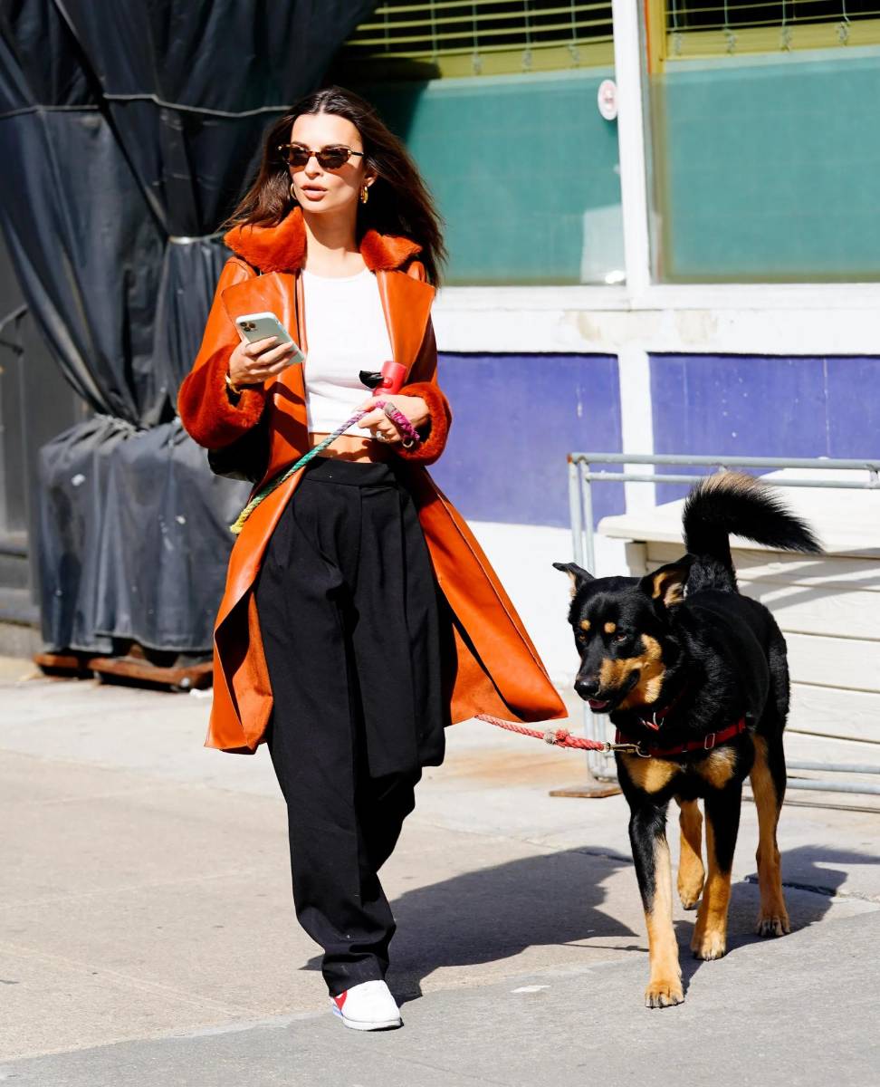 Emily Ratajkowski junto a su perro Bear. 