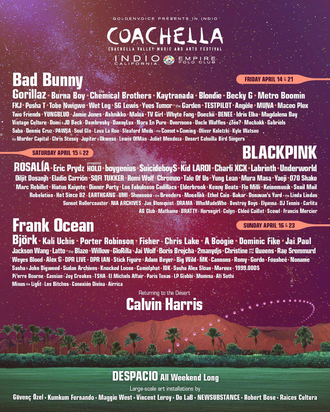 Bad Bunny, Blackpink y Frank Ocean se presentarán en el Festival de Coachella $!Bad Bunny, Blackpink y Frank Ocean se presentarán en el Festival de Coachella