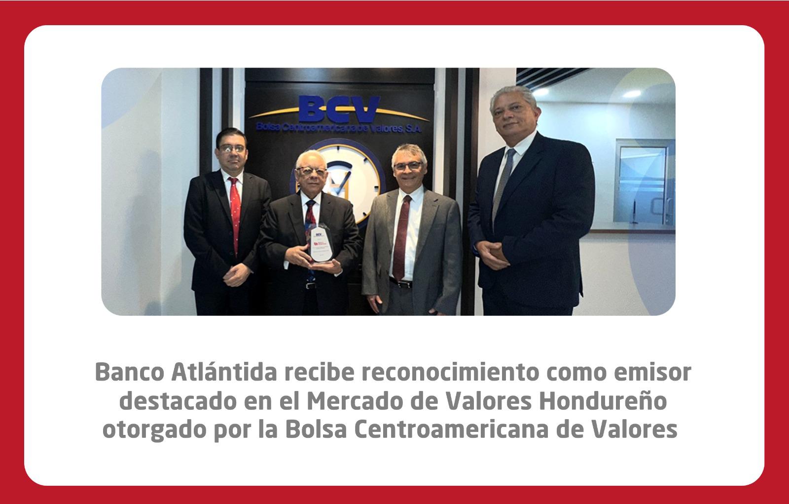 $!Banco Atlántida recibe reconocimiento como emisor destacado en el Mercado de Valores Hondureño